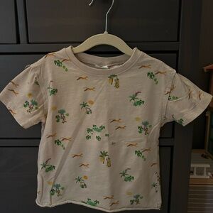 Cream and Green Short Sleeve Tee with Playful Print